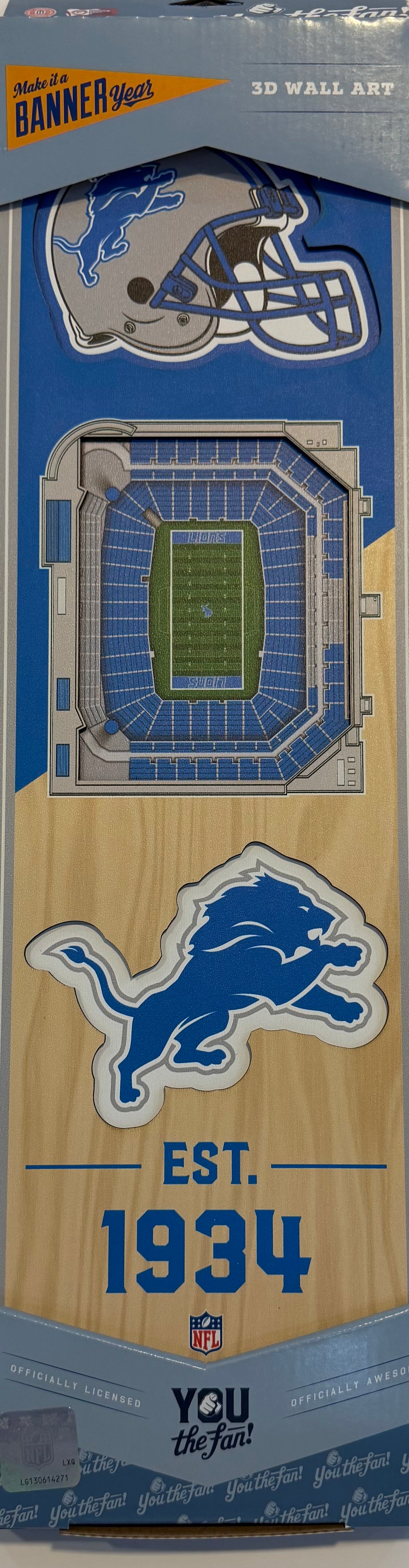 DETROIT LIONS 12X24 LASER CUT HELMET LOGO STADIUM WOOD SIGN