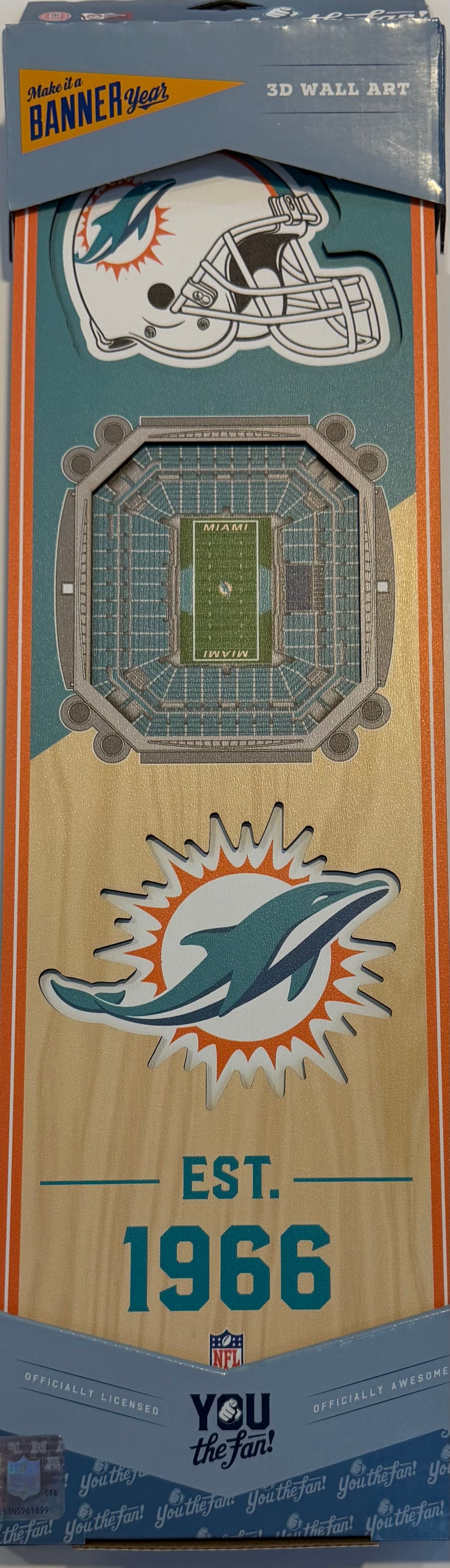 MIAMI DOLPHINS 12X24 LASER CUT HELMET LOGO STADIUM WOOD SIGN