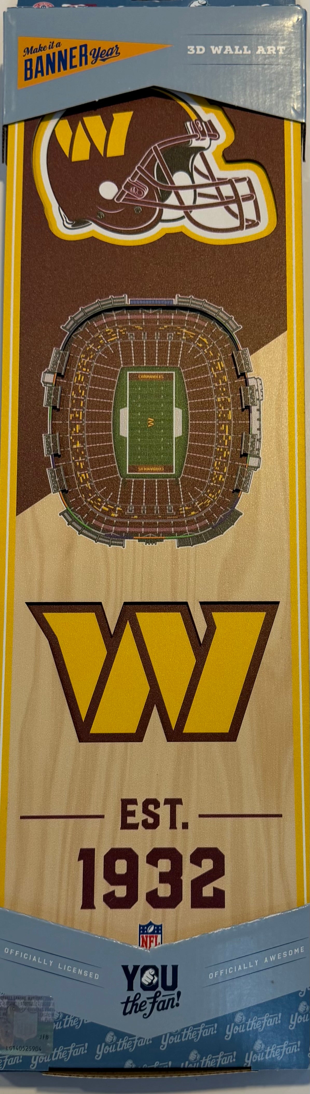 WASHINGTON COMMANDERS 12X24 LASER CUT HELMET LOGO STADIUM WOOD SIGN