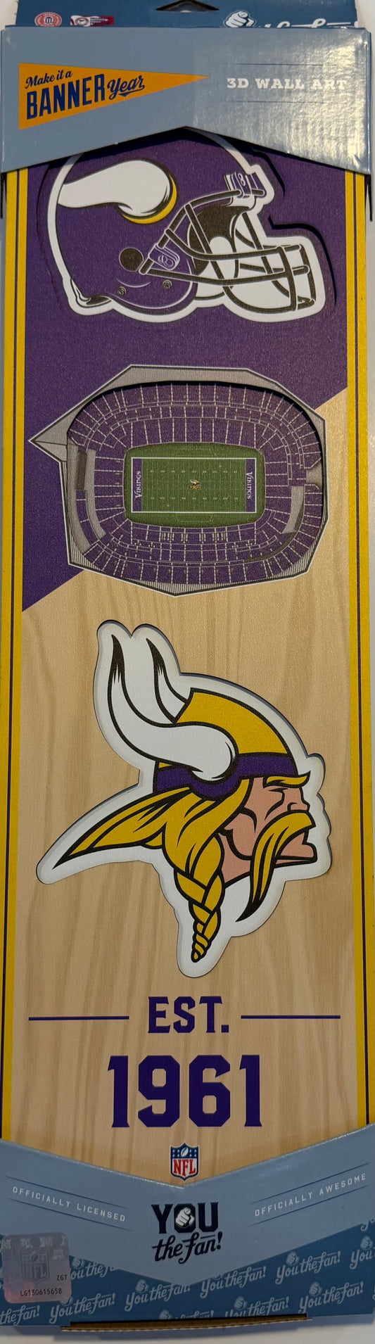 MINNESOTA VIKINGS 12X24 LASER CUT HELMET LOGO STADIUM WOOD SIGN