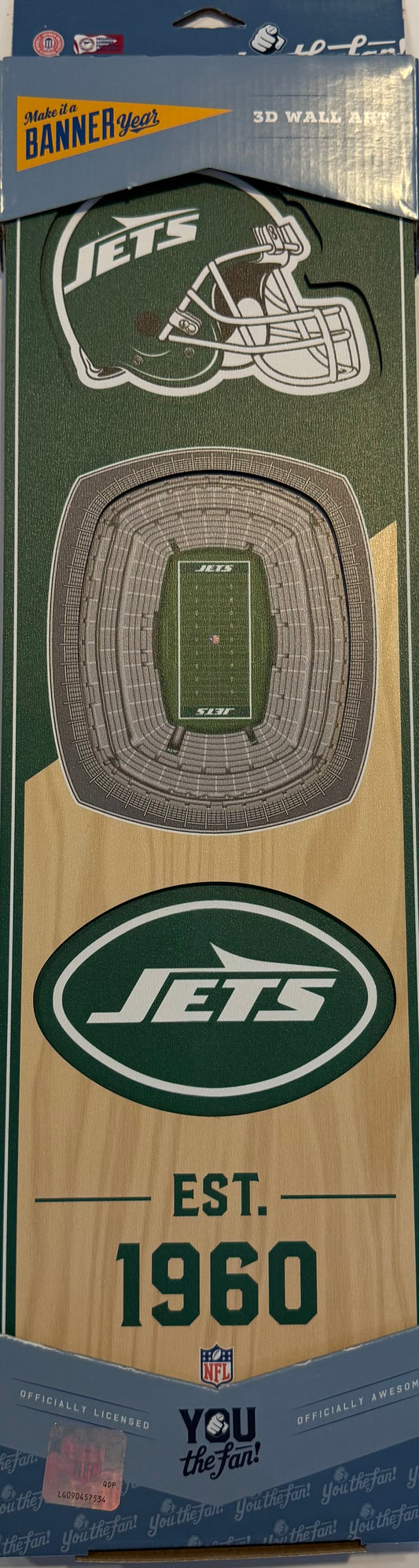 NEW YORK JETS 12X24 LASER CUT HELMET LOGO STADIUM WOOD SIGN