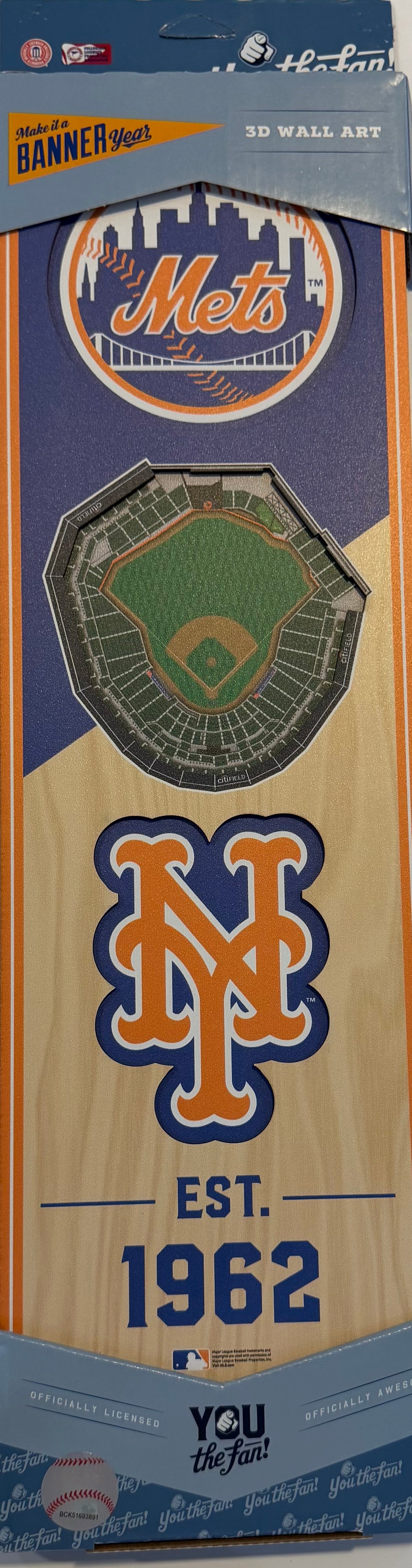 NEW YORK METS 12X24 LASER CUT LOGO STADIUM WOOD SIGN