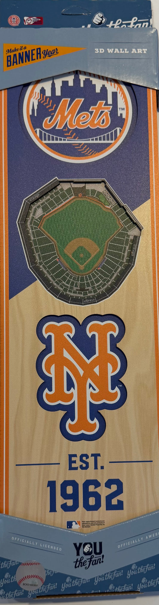 NEW YORK METS 12X24 LASER CUT LOGO STADIUM WOOD SIGN