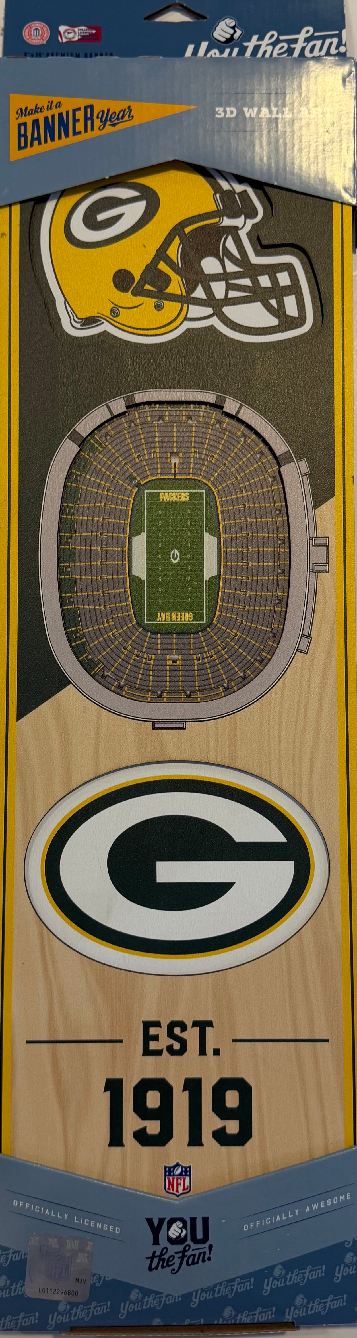 GREEN BAY PACKERS 12X24 LASER CUT HELMET LOGO STADIUM WOOD SIGN