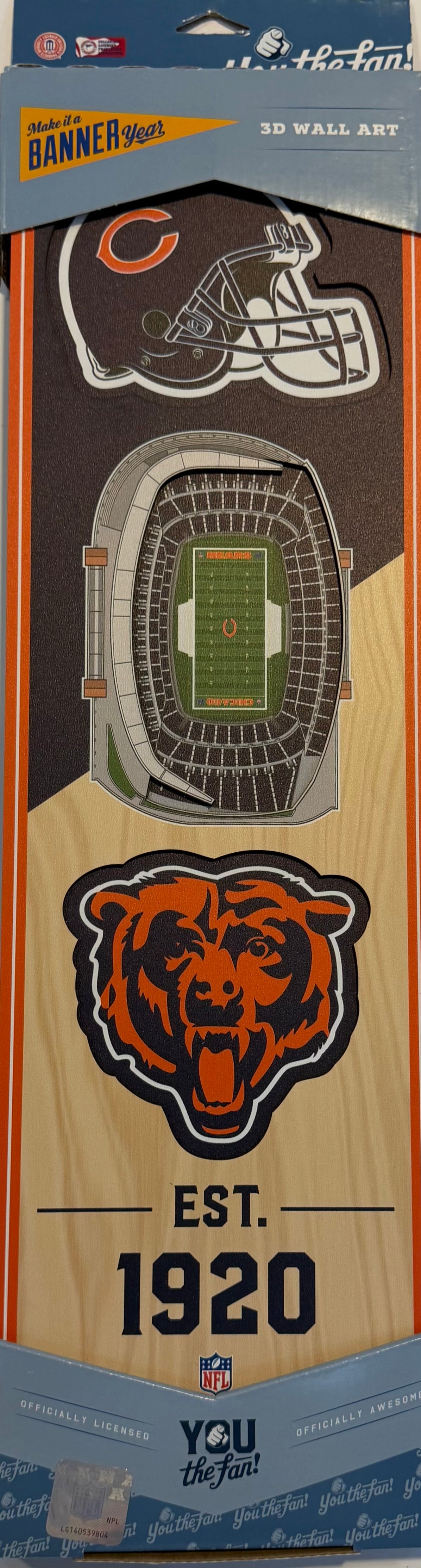 CHICAGO BEARS 12X24 LASER CUT HELMET LOGO STADIUM WOOD SIGN
