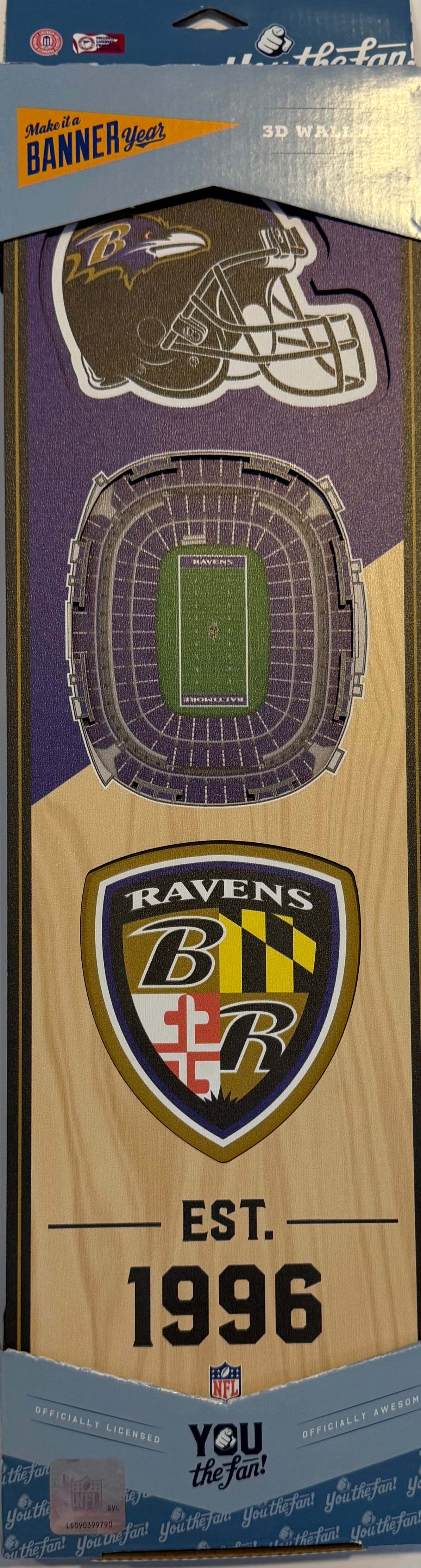 BALTIMORE RAVENS 12X24 LASER CUT HELMET LOGO STADIUM WOOD SIGN