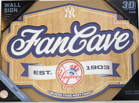 NEW YORK YANKEES 12.5X17 LASER CUT FANCAVE AND LOGO WOOD SIGN