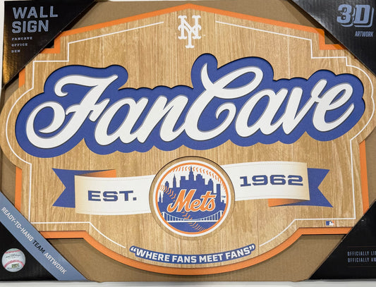 NEW YORK METS 12.5X17 LASER CUT FANCAVE AND LOGO WOOD SIGN
