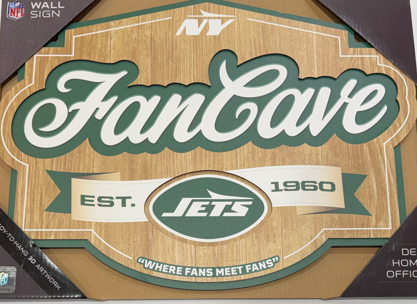 NEW YORK JETS 12.5X17 LASER CUT FANCAVE AND LOGO WOOD SIGN
