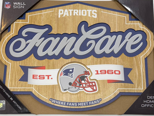 NEW ENGLAND PATRIOTS 12.5X17 LASER CUT FANCAVE AND LOGO WOOD SIGN