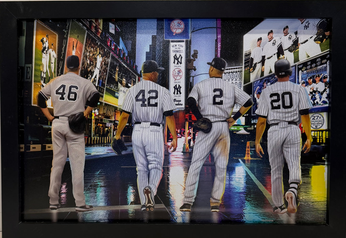 12X18 New York Yankees Core Four Legends Times Square Framed Collage Print