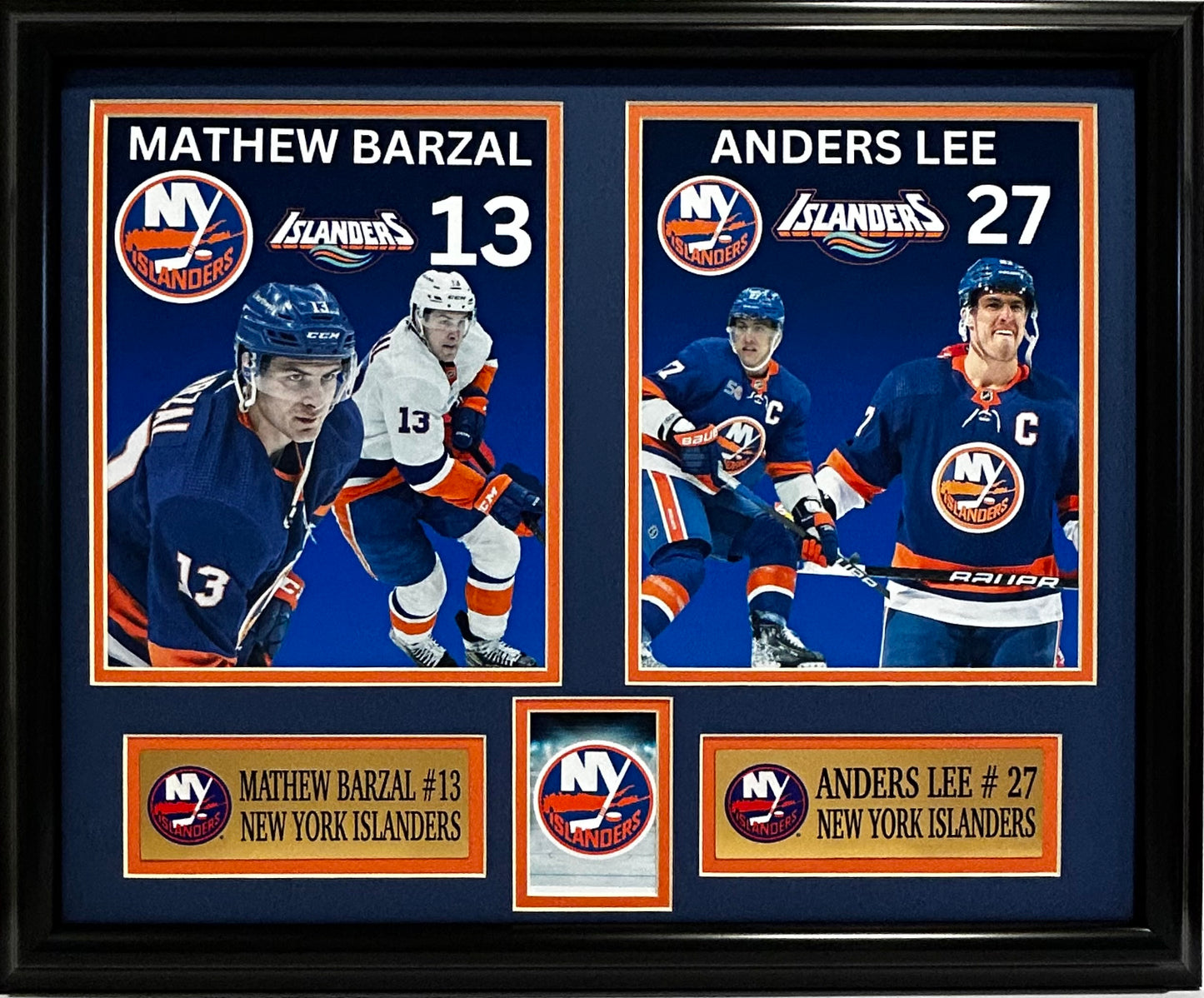 NEW YORK ISLANDERS MATHEW BARZAL/ANDERS LEE 16X20 DOUBLE MATTED AND PLATES FRAMED