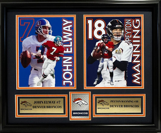 DENVER BRONCOS JOHN ELWAY/PEYTON MANNING 16X20 PHOTO DOUBLE MAT WITH FRAME