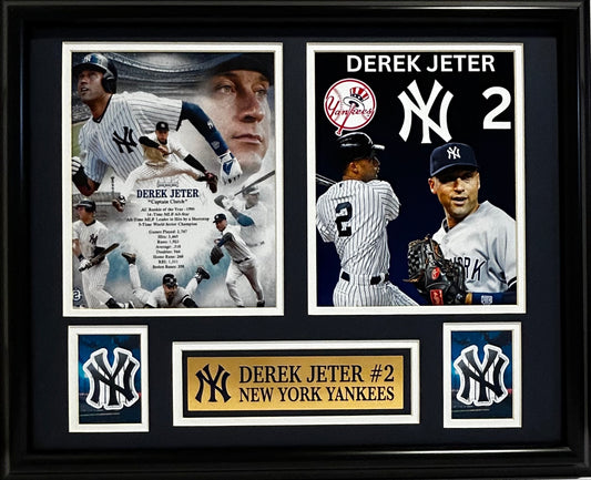 NEW YORK YANKEES DEREK JETER CAREER STATS 16X20 DOUBLE PHOTO WITH PLATE FRAMED