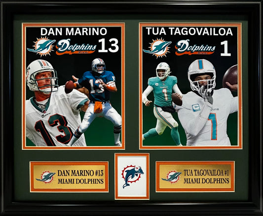 MIAMI DOLPHINS DAN MARINO/TUA TAGOVAILOA 16X20 DOUBLE MATTED PHOTOS AND FRAMED