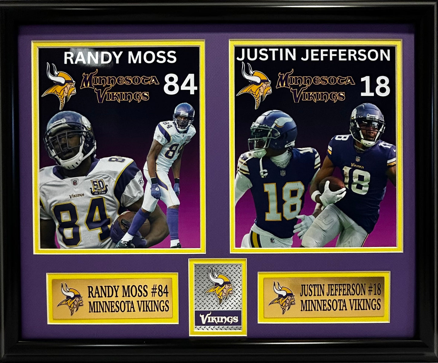 MINNESOTA VIKINGS RANDY MOSS/JUSTIN JEFFERSON 16X20 DOUBLE MATTED PHOTOS FRAMED