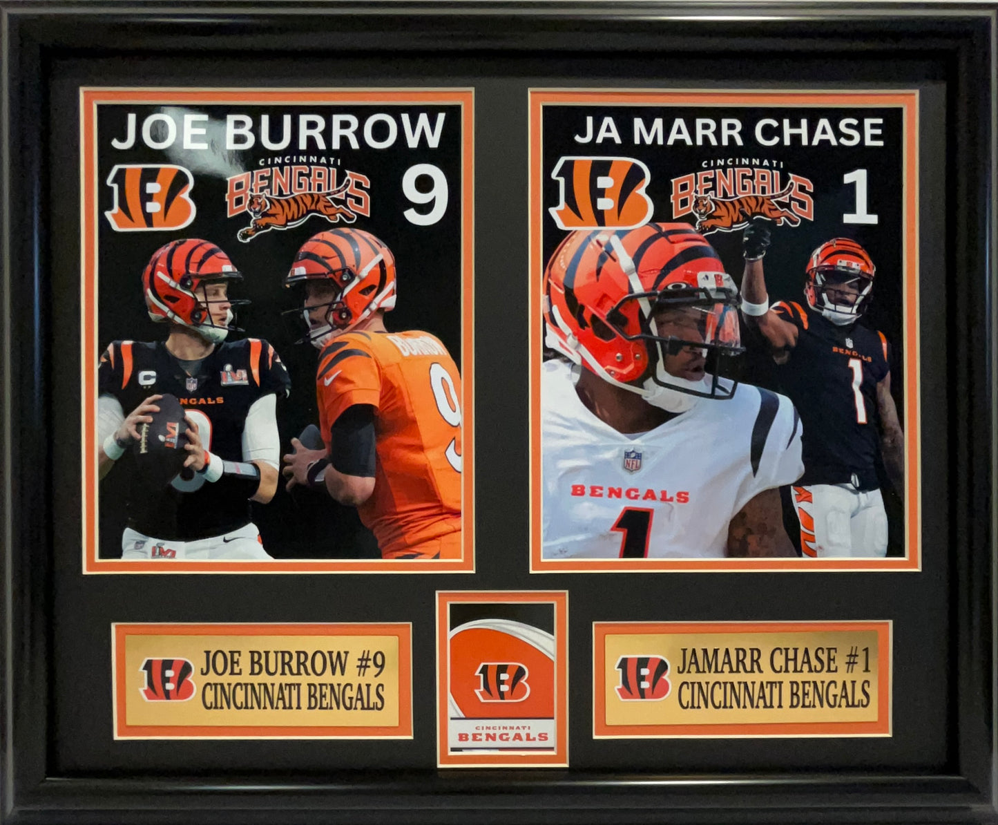 CINNNCINATI BENGALS JOE BURROW/JA MARR CHASE 16X20 DOUBLE MATTED PHOTOS FRAMED