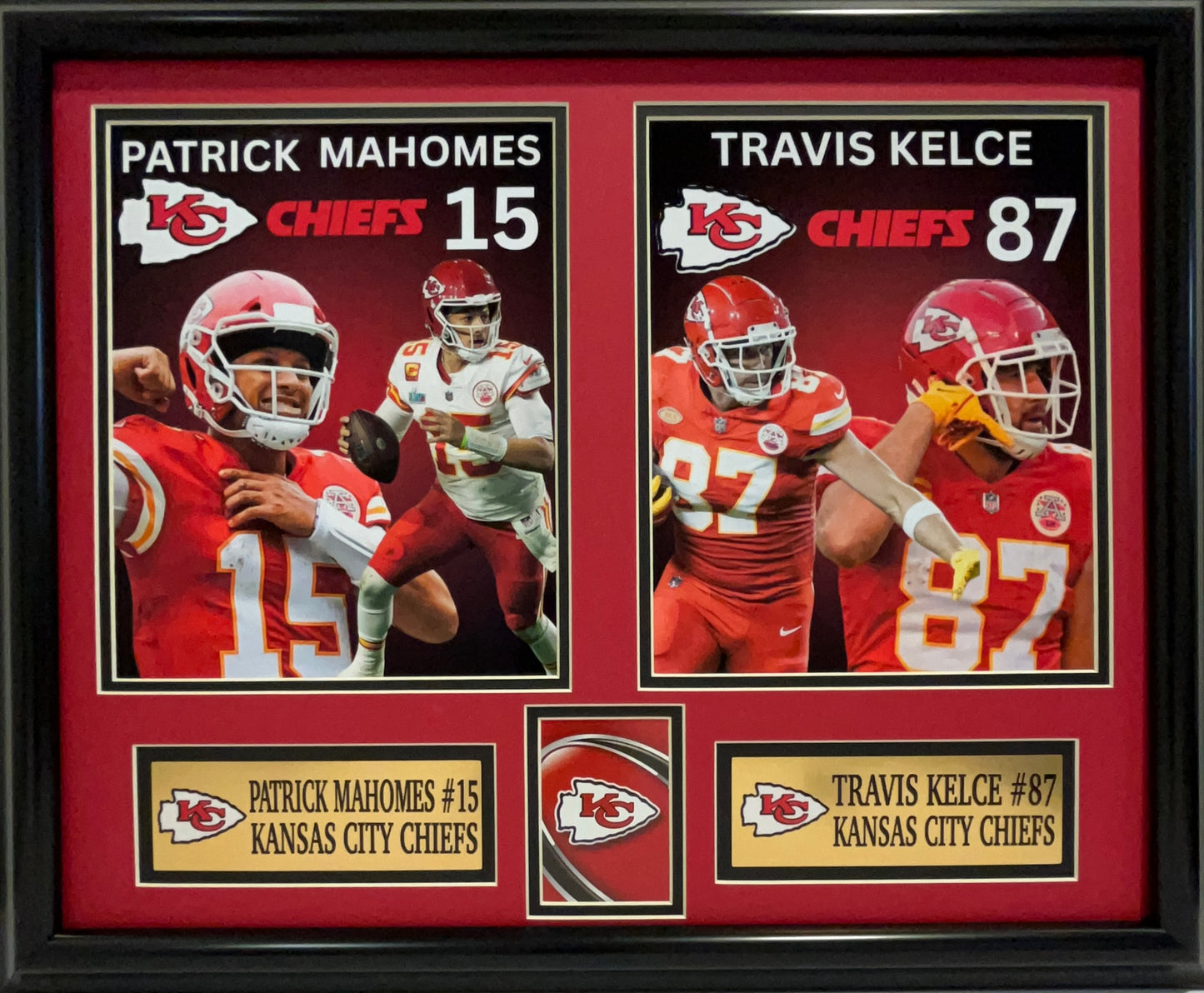 KANSAS CITY CHIEFS PATRICK MAHOMES/TRAVIS KELCE 16X20 DOUBLE MATTED PHOTOS FRAMED