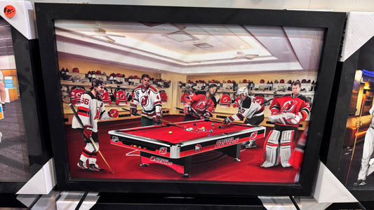 New Jersey Devils Legends Pool Table Locker Room Framed Collage Print